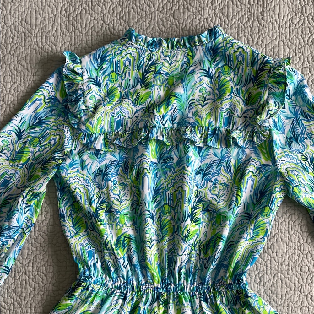 Lilly Pulitzer Blue & Green Tiered Long-Sleeve Dress XS Kelsie Resort - Picture 8 of 10